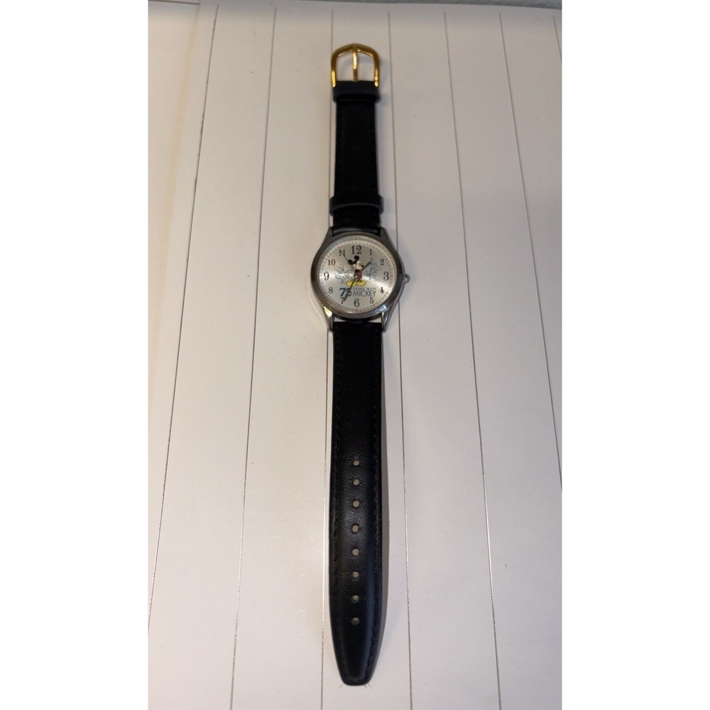 Vtg Disney 75 Years With Mickey Mickey Mouse Watch New Battery New Leather Band